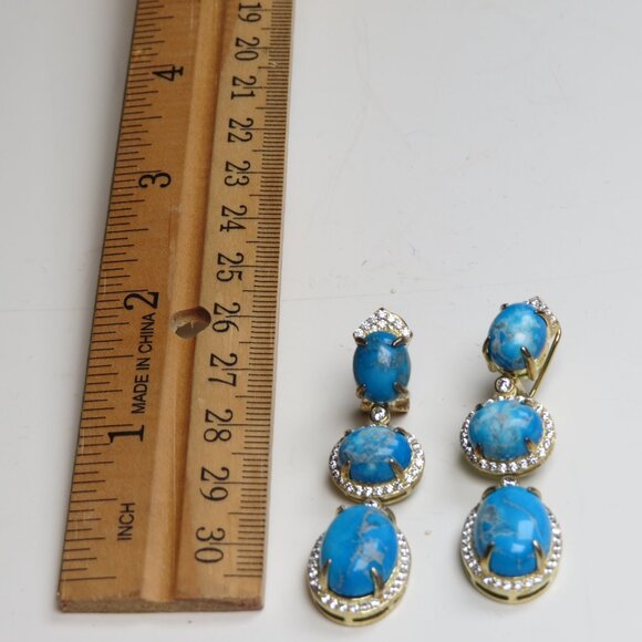 14k St. Silver Diamond Turquoise earring - Picture 5 of 5